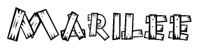 The clipart image shows the name Marilee stylized to look as if it has been constructed out of wooden planks or logs. Each letter is designed to resemble pieces of wood.