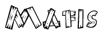 The image contains the name Mafis written in a decorative, stylized font with a hand-drawn appearance. The lines are made up of what appears to be planks of wood, which are nailed together