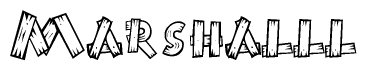 The image contains the name Marshalll written in a decorative, stylized font with a hand-drawn appearance. The lines are made up of what appears to be planks of wood, which are nailed together