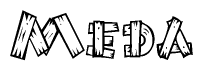 The clipart image shows the name Meda stylized to look like it is constructed out of separate wooden planks or boards, with each letter having wood grain and plank-like details.