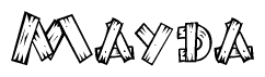The clipart image shows the name Mayda stylized to look like it is constructed out of separate wooden planks or boards, with each letter having wood grain and plank-like details.