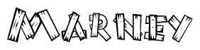 The clipart image shows the name Marney stylized to look like it is constructed out of separate wooden planks or boards, with each letter having wood grain and plank-like details.