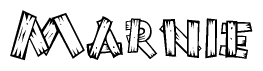 The image contains the name Marnie written in a decorative, stylized font with a hand-drawn appearance. The lines are made up of what appears to be planks of wood, which are nailed together