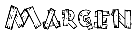 The clipart image shows the name Margen stylized to look as if it has been constructed out of wooden planks or logs. Each letter is designed to resemble pieces of wood.