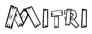 The image contains the name Mitri written in a decorative, stylized font with a hand-drawn appearance. The lines are made up of what appears to be planks of wood, which are nailed together