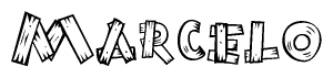 The clipart image shows the name Marcelo stylized to look as if it has been constructed out of wooden planks or logs. Each letter is designed to resemble pieces of wood.