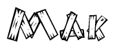The image contains the name Mak written in a decorative, stylized font with a hand-drawn appearance. The lines are made up of what appears to be planks of wood, which are nailed together
