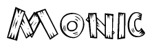 The clipart image shows the name Monic stylized to look like it is constructed out of separate wooden planks or boards, with each letter having wood grain and plank-like details.