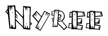 The image contains the name Nyree written in a decorative, stylized font with a hand-drawn appearance. The lines are made up of what appears to be planks of wood, which are nailed together