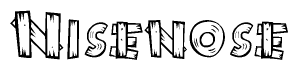 The image contains the name Nisenose written in a decorative, stylized font with a hand-drawn appearance. The lines are made up of what appears to be planks of wood, which are nailed together