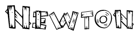 The image contains the name Newton written in a decorative, stylized font with a hand-drawn appearance. The lines are made up of what appears to be planks of wood, which are nailed together