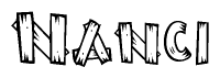 The image contains the name Nanci written in a decorative, stylized font with a hand-drawn appearance. The lines are made up of what appears to be planks of wood, which are nailed together