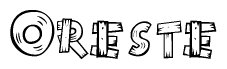 The image contains the name Oreste written in a decorative, stylized font with a hand-drawn appearance. The lines are made up of what appears to be planks of wood, which are nailed together