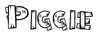 The image contains the name Piggie written in a decorative, stylized font with a hand-drawn appearance. The lines are made up of what appears to be planks of wood, which are nailed together