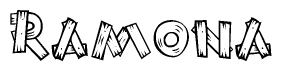 The image contains the name Ramona written in a decorative, stylized font with a hand-drawn appearance. The lines are made up of what appears to be planks of wood, which are nailed together