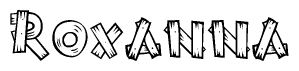 The clipart image shows the name Roxanna stylized to look like it is constructed out of separate wooden planks or boards, with each letter having wood grain and plank-like details.