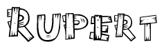The clipart image shows the name Rupert stylized to look like it is constructed out of separate wooden planks or boards, with each letter having wood grain and plank-like details.