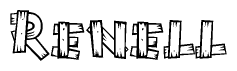 The image contains the name Renell written in a decorative, stylized font with a hand-drawn appearance. The lines are made up of what appears to be planks of wood, which are nailed together
