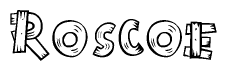The clipart image shows the name Roscoe stylized to look as if it has been constructed out of wooden planks or logs. Each letter is designed to resemble pieces of wood.