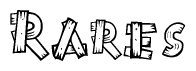 The image contains the name Rares written in a decorative, stylized font with a hand-drawn appearance. The lines are made up of what appears to be planks of wood, which are nailed together