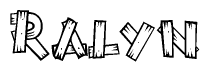 The clipart image shows the name Ralyn stylized to look as if it has been constructed out of wooden planks or logs. Each letter is designed to resemble pieces of wood.