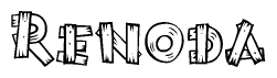 The image contains the name Renoda written in a decorative, stylized font with a hand-drawn appearance. The lines are made up of what appears to be planks of wood, which are nailed together