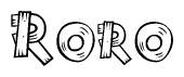 The clipart image shows the name Roro stylized to look like it is constructed out of separate wooden planks or boards, with each letter having wood grain and plank-like details.