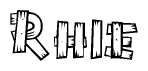 The clipart image shows the name Rhie stylized to look like it is constructed out of separate wooden planks or boards, with each letter having wood grain and plank-like details.