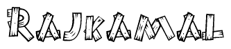 The clipart image shows the name Rajkamal stylized to look like it is constructed out of separate wooden planks or boards, with each letter having wood grain and plank-like details.