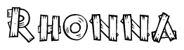 The image contains the name Rhonna written in a decorative, stylized font with a hand-drawn appearance. The lines are made up of what appears to be planks of wood, which are nailed together