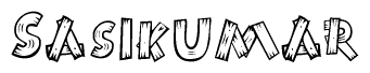 The image contains the name Sasikumar written in a decorative, stylized font with a hand-drawn appearance. The lines are made up of what appears to be planks of wood, which are nailed together