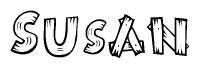The clipart image shows the name Susan stylized to look as if it has been constructed out of wooden planks or logs. Each letter is designed to resemble pieces of wood.