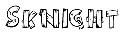 The image contains the name Sknight written in a decorative, stylized font with a hand-drawn appearance. The lines are made up of what appears to be planks of wood, which are nailed together