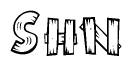 The clipart image shows the name Shn stylized to look like it is constructed out of separate wooden planks or boards, with each letter having wood grain and plank-like details.
