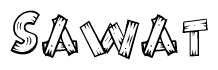 The image contains the name Sawat written in a decorative, stylized font with a hand-drawn appearance. The lines are made up of what appears to be planks of wood, which are nailed together