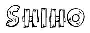 The image contains the name Shiho written in a decorative, stylized font with a hand-drawn appearance. The lines are made up of what appears to be planks of wood, which are nailed together