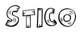 The image contains the name Stico written in a decorative, stylized font with a hand-drawn appearance. The lines are made up of what appears to be planks of wood, which are nailed together
