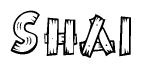 The clipart image shows the name Shai stylized to look as if it has been constructed out of wooden planks or logs. Each letter is designed to resemble pieces of wood.