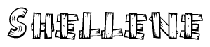 The image contains the name Shellene written in a decorative, stylized font with a hand-drawn appearance. The lines are made up of what appears to be planks of wood, which are nailed together