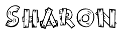 The clipart image shows the name Sharon stylized to look like it is constructed out of separate wooden planks or boards, with each letter having wood grain and plank-like details.
