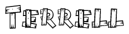 The clipart image shows the name Terrell stylized to look as if it has been constructed out of wooden planks or logs. Each letter is designed to resemble pieces of wood.
