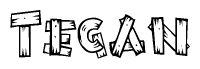 The clipart image shows the name Tegan stylized to look like it is constructed out of separate wooden planks or boards, with each letter having wood grain and plank-like details.