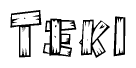 The image contains the name Teki written in a decorative, stylized font with a hand-drawn appearance. The lines are made up of what appears to be planks of wood, which are nailed together