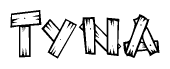 The image contains the name Tyna written in a decorative, stylized font with a hand-drawn appearance. The lines are made up of what appears to be planks of wood, which are nailed together