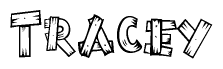 The image contains the name Tracey written in a decorative, stylized font with a hand-drawn appearance. The lines are made up of what appears to be planks of wood, which are nailed together