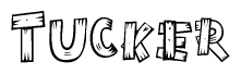 The clipart image shows the name Tucker stylized to look like it is constructed out of separate wooden planks or boards, with each letter having wood grain and plank-like details.