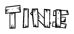 The clipart image shows the name Tine stylized to look as if it has been constructed out of wooden planks or logs. Each letter is designed to resemble pieces of wood.