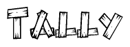 The clipart image shows the name Tally stylized to look as if it has been constructed out of wooden planks or logs. Each letter is designed to resemble pieces of wood.