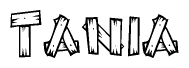 The clipart image shows the name Tania stylized to look as if it has been constructed out of wooden planks or logs. Each letter is designed to resemble pieces of wood.