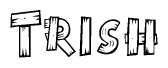 The image contains the name Trish written in a decorative, stylized font with a hand-drawn appearance. The lines are made up of what appears to be planks of wood, which are nailed together